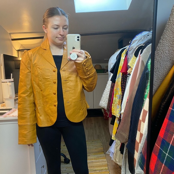 Vintage Mustard Leather Jacket Size Small - Picture 6 of 7